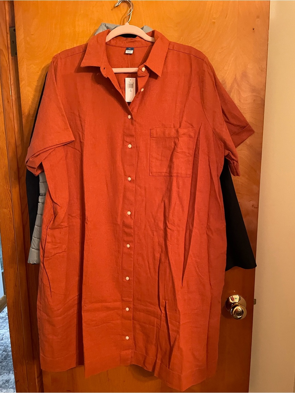 Old Navy Rust Orange Linen Blend Mini Shirt Dress